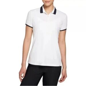 Lady Hagen pique rib trim‎ Women's White black s/s Polo Shirt large golf NWT